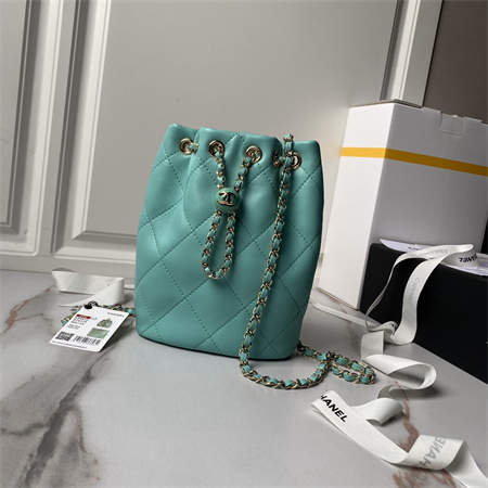 Ch*el backpack shiny lambskin gold tone metal green as4810