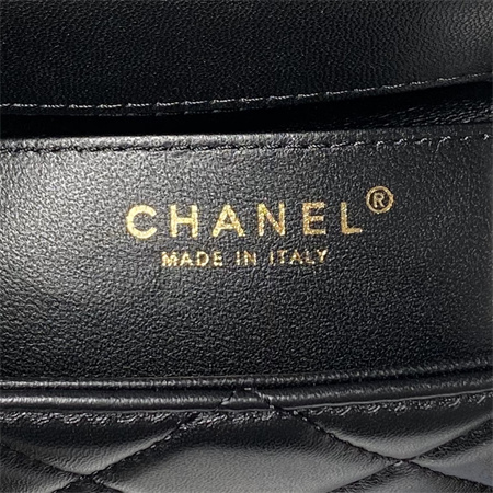 Ch*el mini flap bag with top handle lambskin gold tone metal black as4956