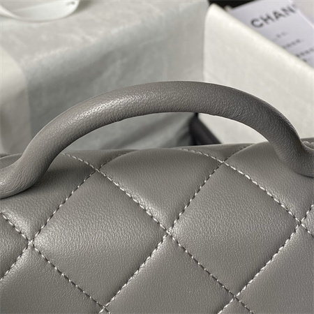 Ch*el mini flap bag with top handle lambskin gold tone metal grey as4956