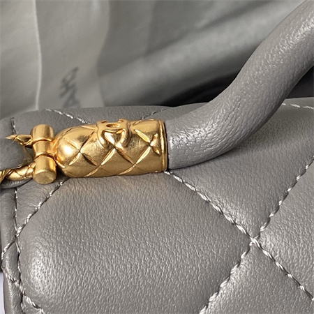 Ch*el mini flap bag with top handle lambskin gold tone metal grey as4956