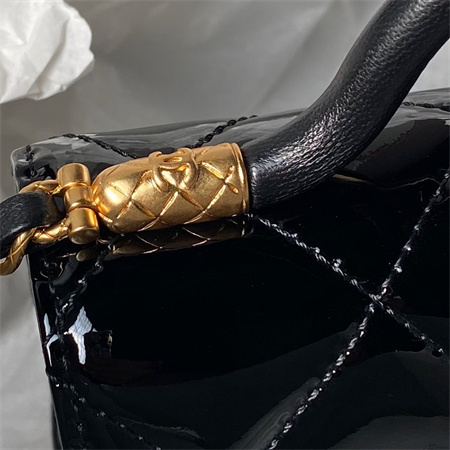 Ch*el mini flap bag with top handle patent calfskin gold tone metal black as4956