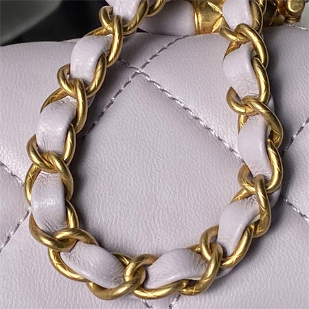 Ch*el mini flap bag with top handle lambskin gold tone metal lt purple as4956