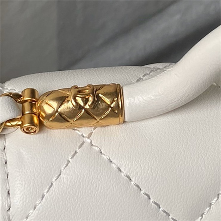 Ch*el flap bag with top handle lambskin gold tone metal white as4957