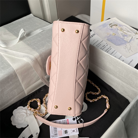 Ch*el flap bag with top handle lambskin gold tone metal pink as4957