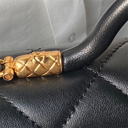 Ch*el flap bag with top handle lambskin gold tone metal black as4957