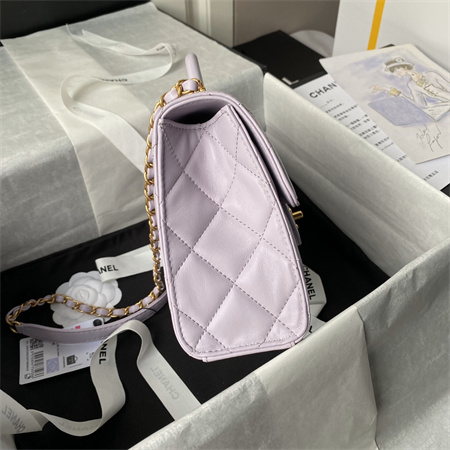 Ch*el flap bag with top handle lambskin gold tone metal lt purple as4956