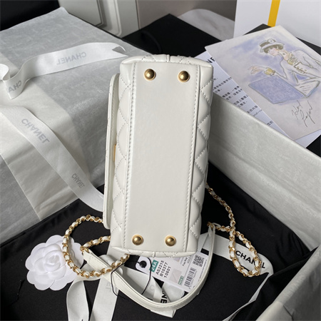 Ch*el mini coco handle bag shinny calfskin aged gold metal white as2215