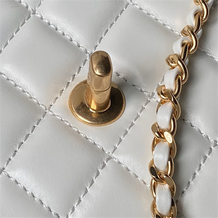 Ch*el mini coco handle bag shinny calfskin aged gold metal white as2215