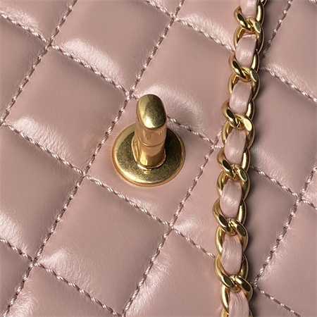 Ch*el mini coco handle bag shinny calfskin aged gold metal pink as2215