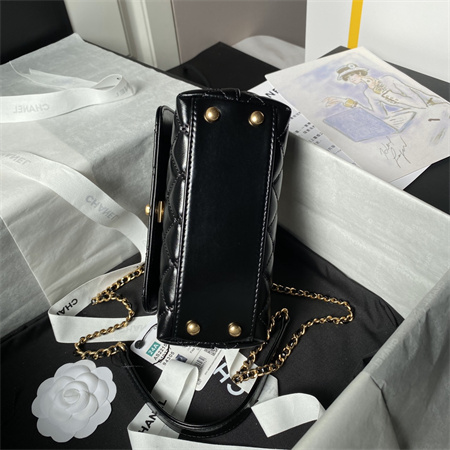 Ch*el mini coco handle bag shinny calfskin aged gold metal black as2215