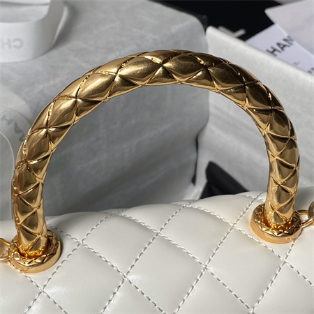 Ch*el small coco handle bag shinny calfskin aged gold metal black a92990