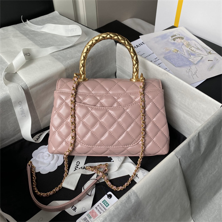 Ch*el small coco handle bag shinny calfskin aged gold metal black a92990