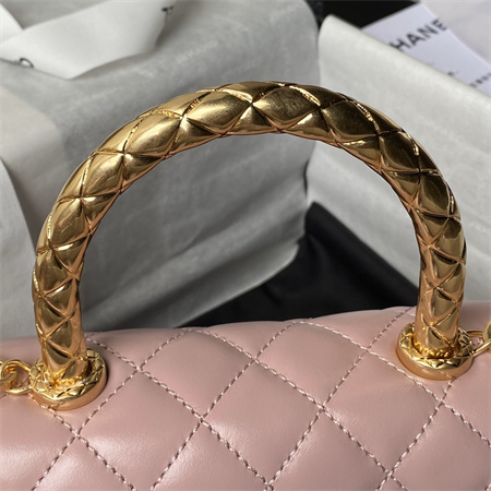 Ch*el small coco handle bag shinny calfskin aged gold metal black a92990