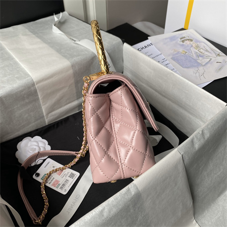 Ch*el small coco handle bag shinny calfskin aged gold metal black a92990