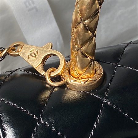 Ch*el small coco handle bag shinny calfskin aged gold metal black a92990