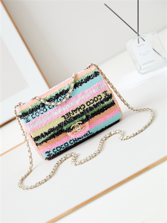 Ch*el mini flap bag sequins & gold-tone metal multicolors as3269