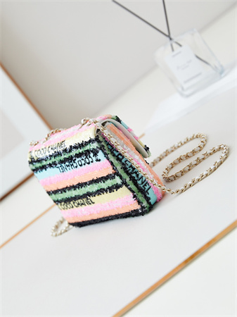 Ch*el mini flap bag sequins & gold-tone metal multicolors as3269