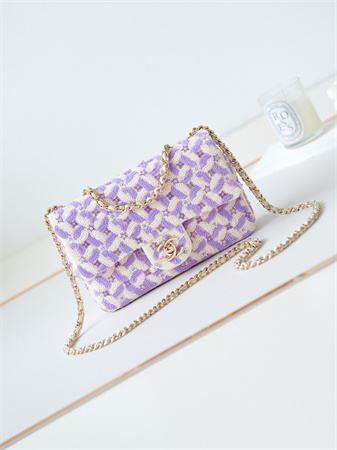 Ch*el mini flap bag sequins & gold-tone metal white,purple as3965