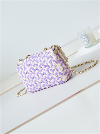Ch*el mini flap bag sequins & gold-tone metal white,purple as3965