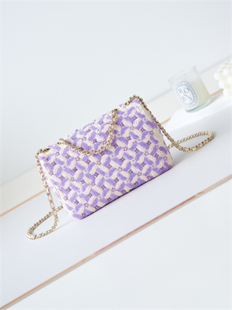 Ch*el mini flap bag sequins & gold-tone metal white,purple as3965