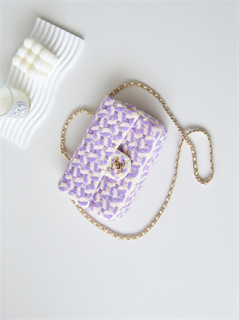 Ch*el mini flap bag sequins & gold-tone metal white,purple as3965