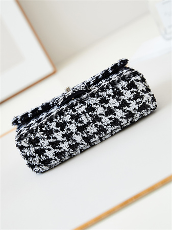 Ch*el evening bag sequins & silver-tone metal black and white as4297