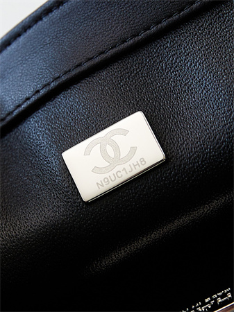 Ch*el evening bag sequins & silver-tone metal black and white as4297