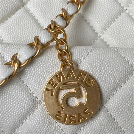 Ch*el hobo bag grained calfskin gold tone metal white as3690