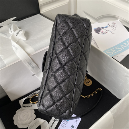 Ch*el hobo bag grained calfskin gold tone metal black as3690