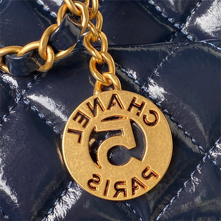 Ch*el hobo bag shinny calfskin gold tone metal navy as3690