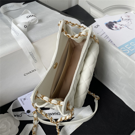 Ch*el small hobo bag grained calfskin gold tone metal white as3710