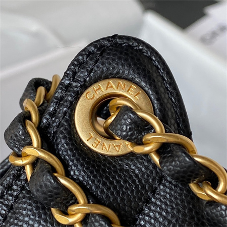 Ch*el small hobo bag grained calfskin gold tone metal black as3710