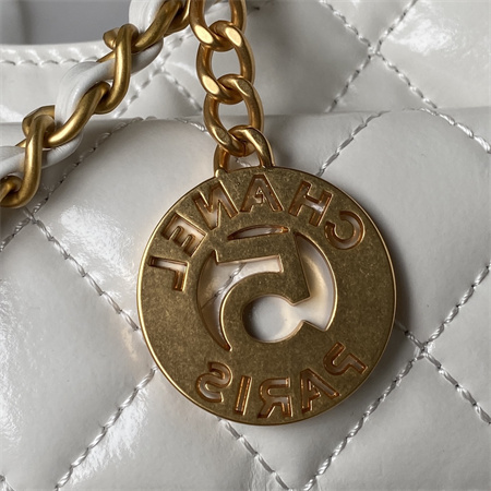 Ch*el small hobo bag shinny calfskin gold tone metal white as3710