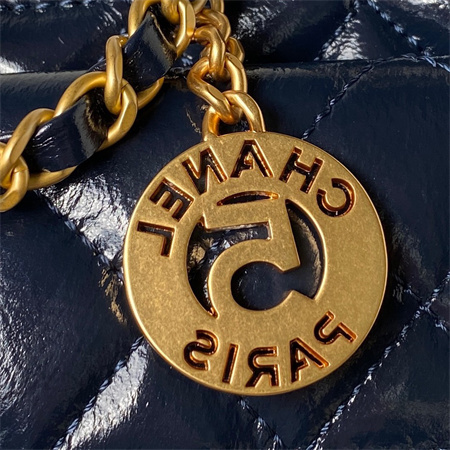 Ch*el small hobo bag shinny calfskin gold tone metal navy as3710