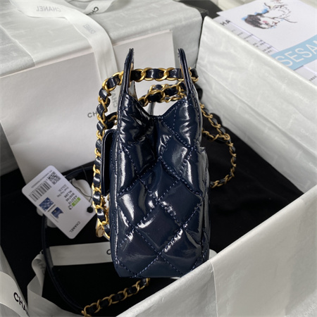 Ch*el small hobo bag shinny calfskin gold tone metal navy as3710