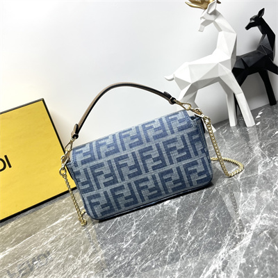 Fen.di BAGUETTE Mini Bag Light Blue FF Denim Fabric Bag