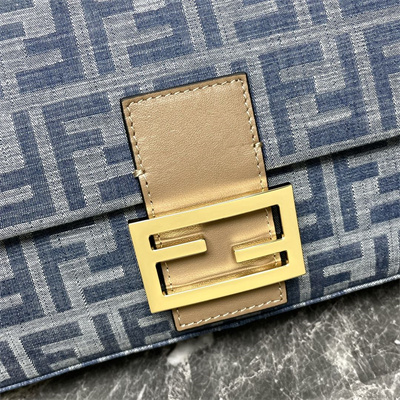 Fen.di BAGUETTE Bag Light Blue FF Denim Fabric Bag