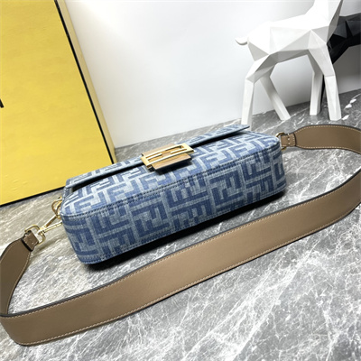 Fen.di BAGUETTE Bag Light Blue FF Denim Fabric Bag
