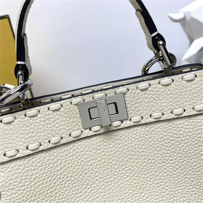Fen.di Peekaboo ISeeU Petite Cuoio Romano Leather Cream Selleria bag with 306 hand-sewn topstitches