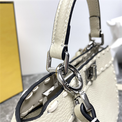 Fen.di Peekaboo ISeeU Petite Cuoio Romano Leather Cream Selleria bag with 306 hand-sewn topstitches