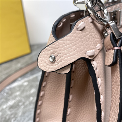 Fen.di Peekaboo ISeeU Petite Cuoio Romano Leather Pink Selleria bag with 306 hand-sewn topstitches