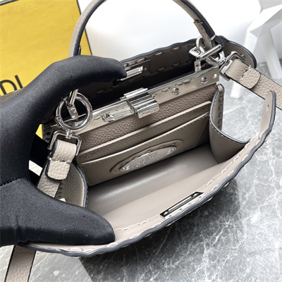 Fen.di Peekaboo ISeeU Petite Cuoio Romano Leather Dove Grey Selleria bag with 306 hand-sewn topstitches