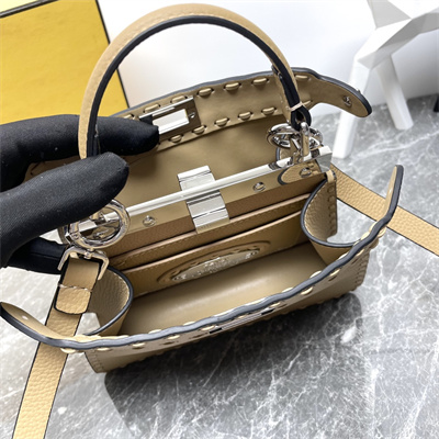 Fen.di Peekaboo ISeeU Petite Cuoio Romano Leather Beige Selleria bag with 306 hand-sewn topstitches