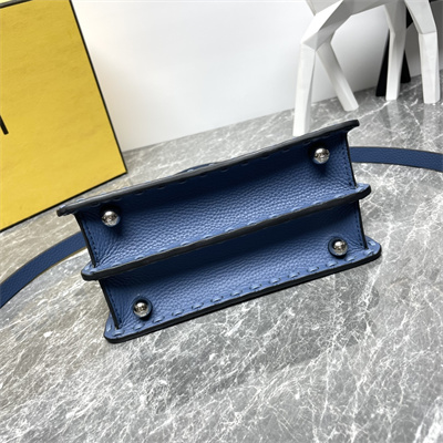 Fen.di Peekaboo ISeeU Petite Cuoio Romano Leather Blue Selleria bag with 306 hand-sewn topstitches