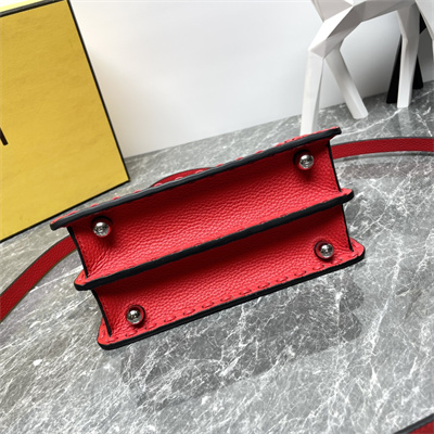 Fen.di Peekaboo ISeeU Petite Cuoio Romano Leather Red Selleria bag with 306 hand-sewn topstitches