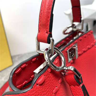 Fen.di Peekaboo ISeeU Petite Cuoio Romano Leather Red Selleria bag with 306 hand-sewn topstitches