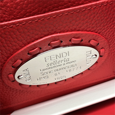 Fen.di Peekaboo ISeeU Petite Cuoio Romano Leather Red Selleria bag with 306 hand-sewn topstitches