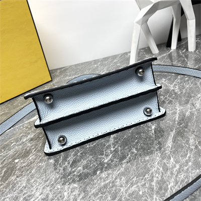 Fen.di Peekaboo ISeeU Petite Cuoio Romano Leather Light Blue Selleria bag with 306 hand-sewn topstitches