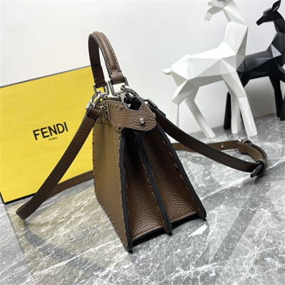 Fen.di Peekaboo ISeeU Petite Cuoio Romano Leather Selleria bag with 306 hand-sewn topstitches