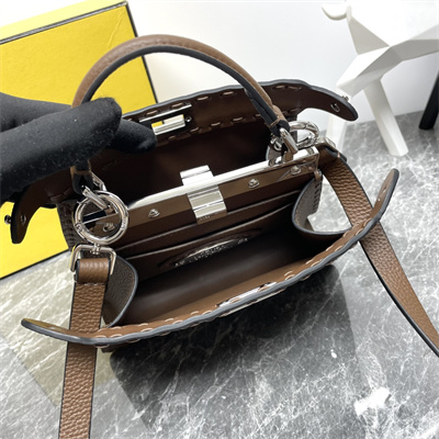 Fen.di Peekaboo ISeeU Petite Cuoio Romano Leather Selleria bag with 306 hand-sewn topstitches